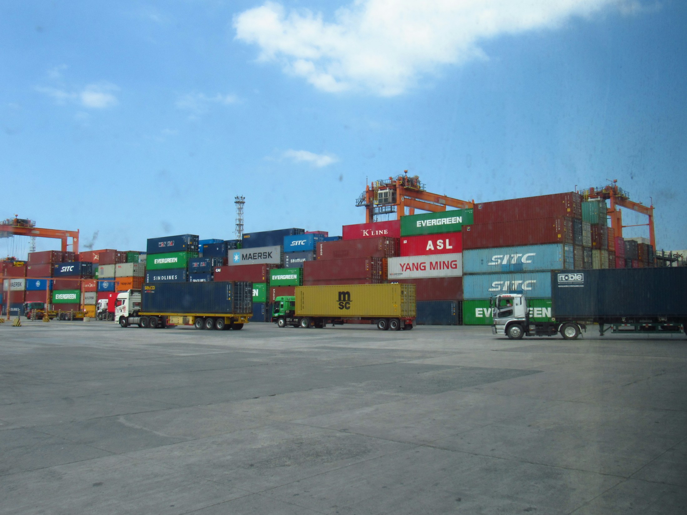 Container trucks at a port terminal